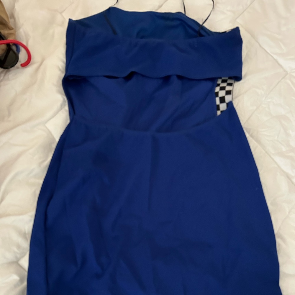 Strapless navy blue dress
